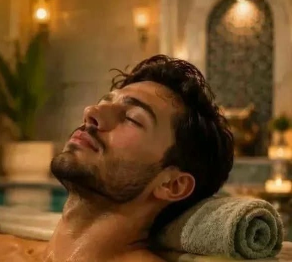 Spa havuzunda gözleri kapalı dinlenen bir misafir